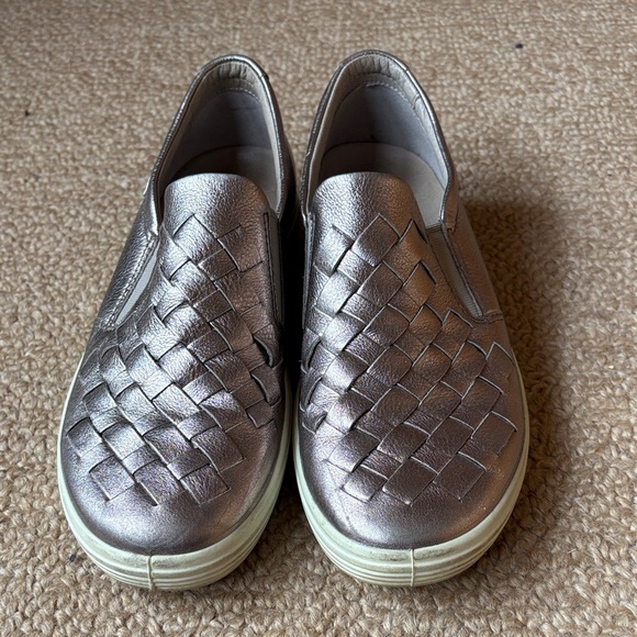 Ecco Shoes - Ecco Silver Woven Slip-On Loafers